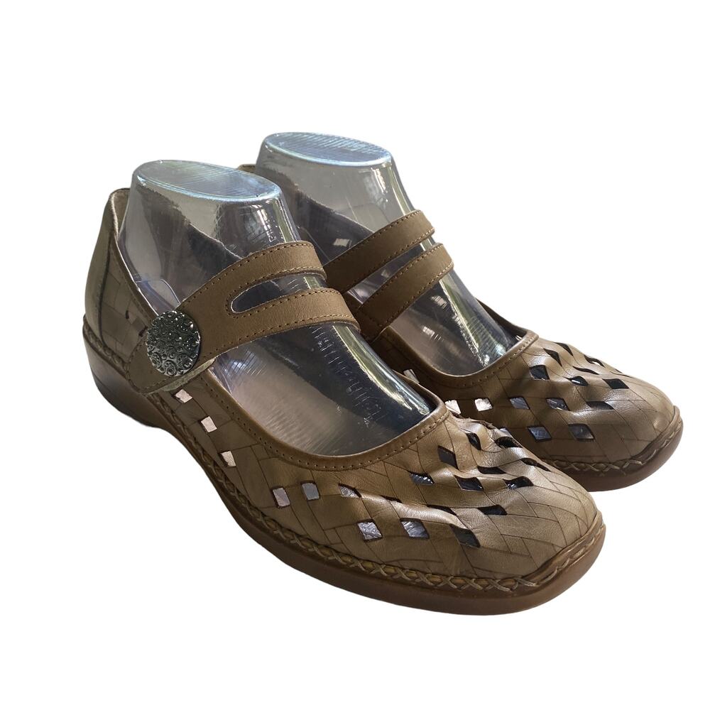 Rieker Mary Janes Shoes Leather Cut Out Upper Tan Boho Doris Size 40